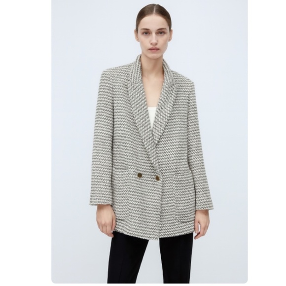 Zara Jackets & Blazers - Zara Textured Double Breasted Peaked Lapel Tweed Blazer Jacket Size Medium